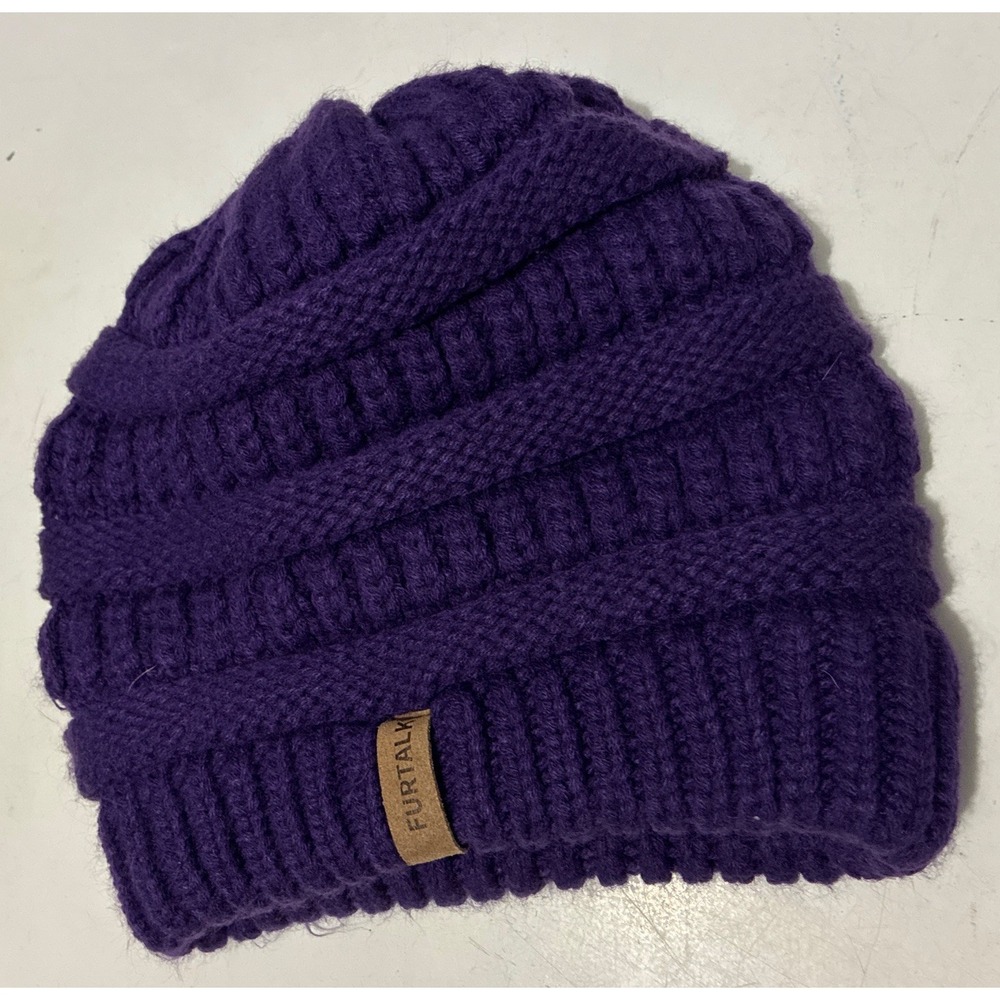 Furtalk Women's Purple Cozy Knit Beanie Hat MicroFleece Lined Solid Logo One Sz